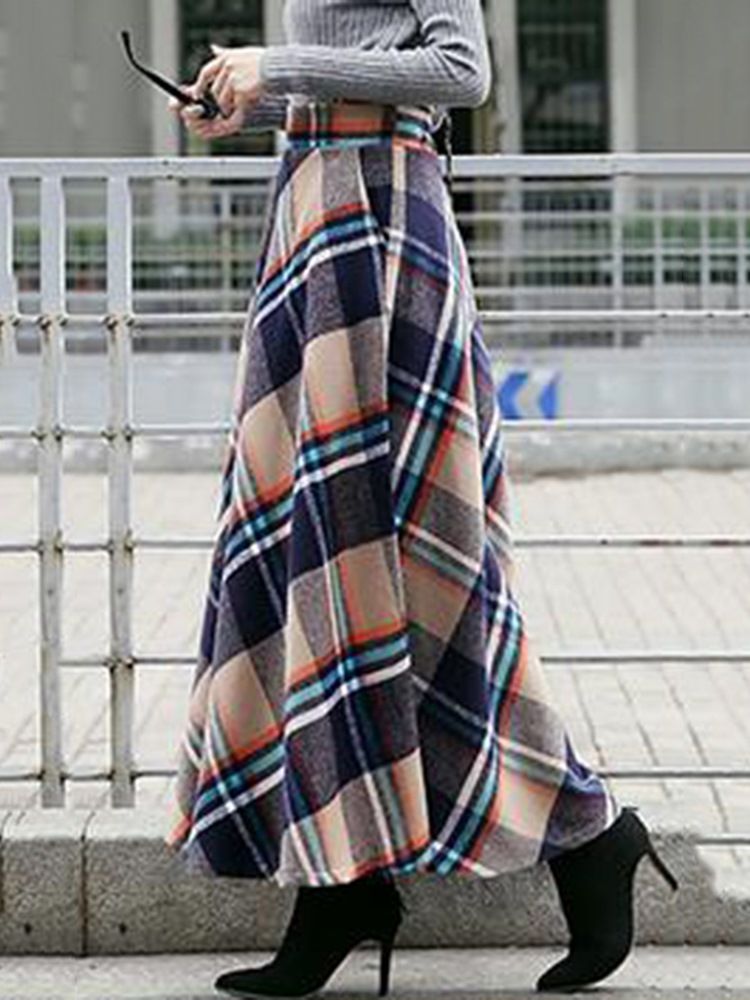 Plaid Expansion High-waist Thick Dame Long Skirt