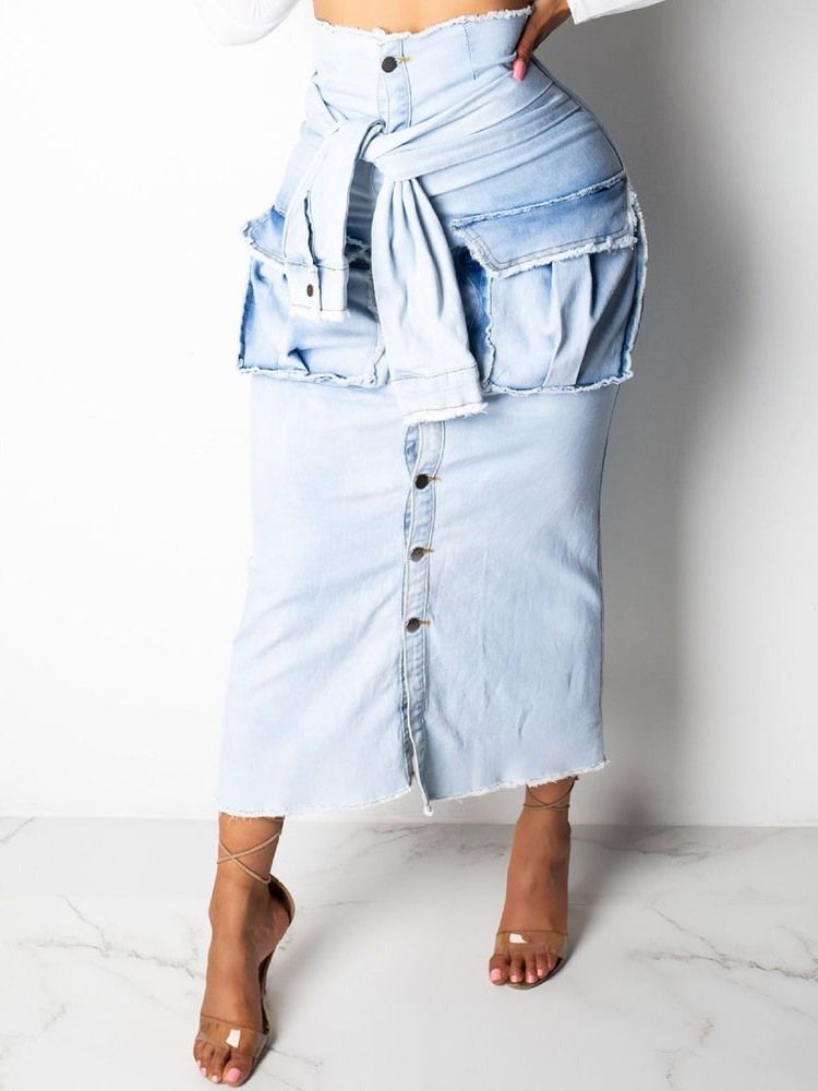 Plain A-line Denim Button Skirt For Kvinner