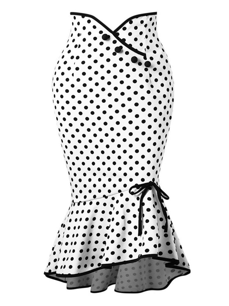 Polka Dots Bowknot Mermaid Dame Skirt