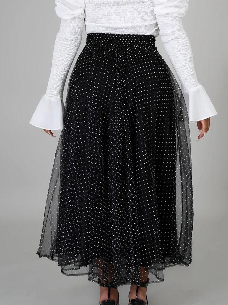 Polka Dots Mesh A-line Mid Waist Dame Skirt