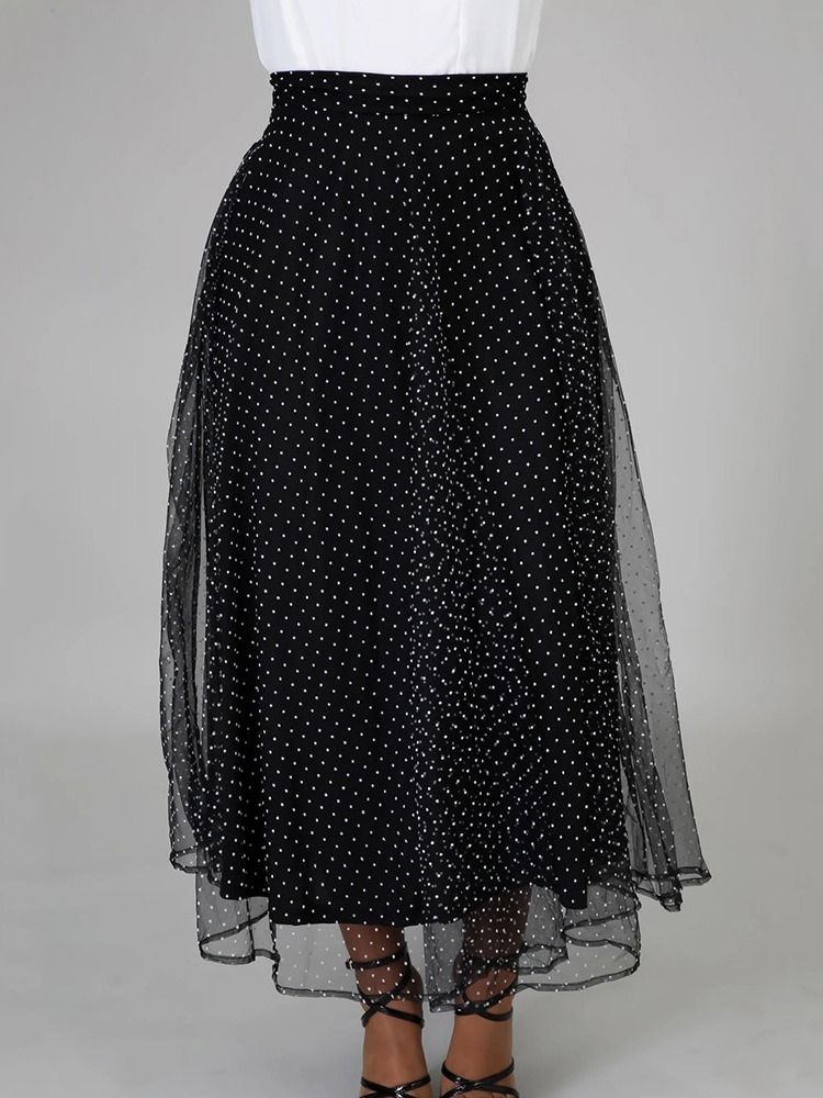 Polka Dots Mesh A-line Mid Waist Dame Skirt