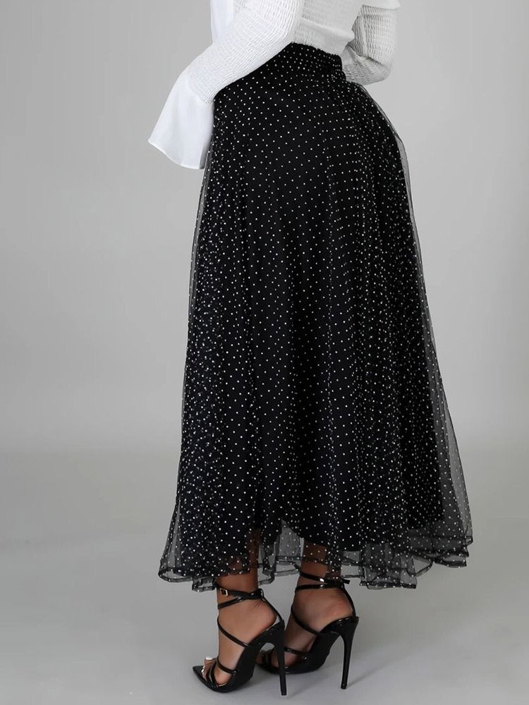 Polka Dots Mesh A-line Mid Waist Dame Skirt