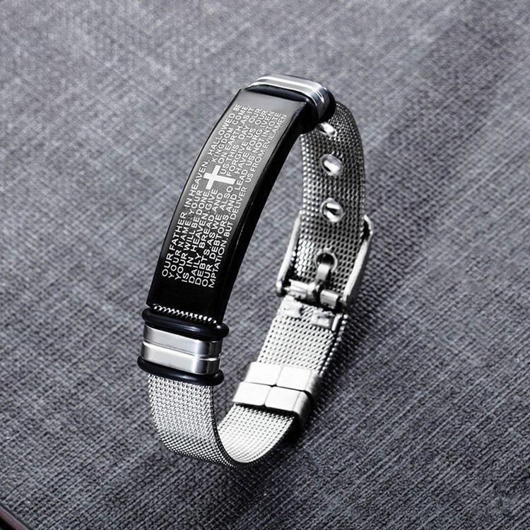 Cross Bible Titanium Steel Herre Armband