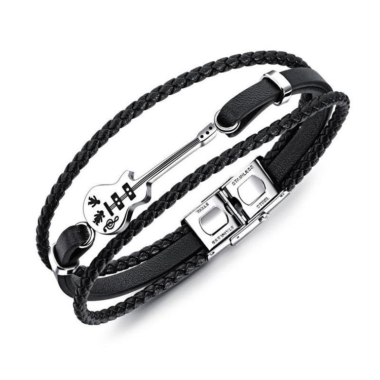 Guitar Leather Knit Herre Armband