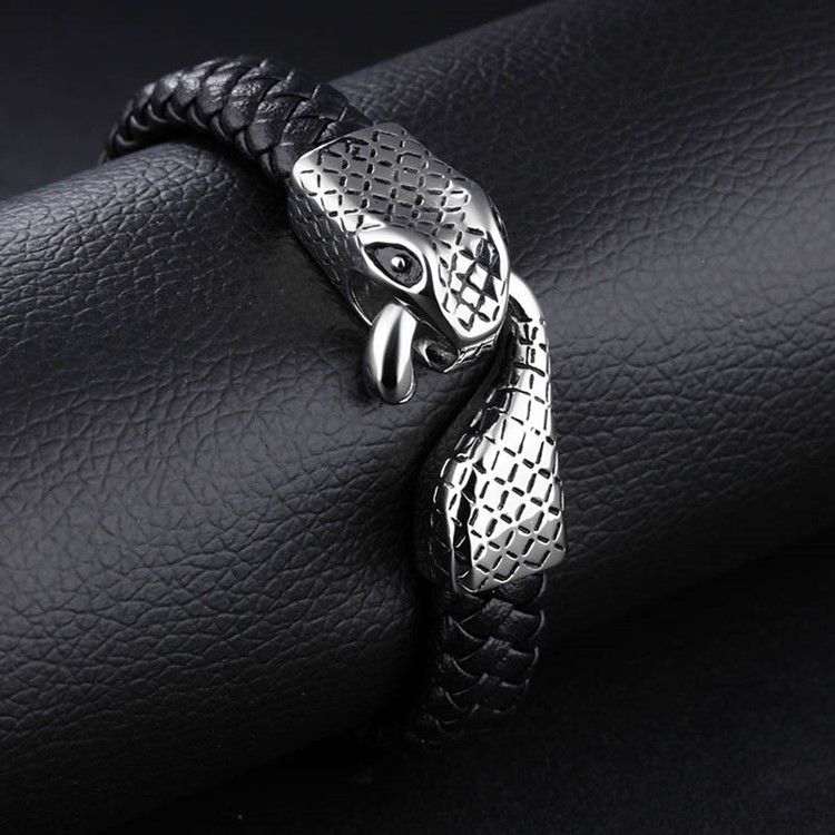 Menns Personlighet Rustfritt Stål Snake Buckle Leather Armband