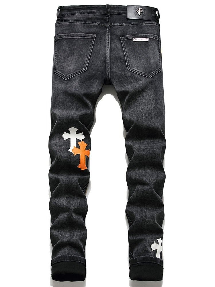 Appliques Casual Mid Waist Jeans For Menn