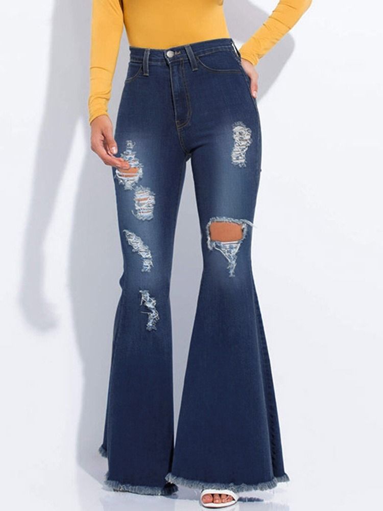 Bellbottoms Hole Gradient Glidelås Slim Jeans For Kvinner