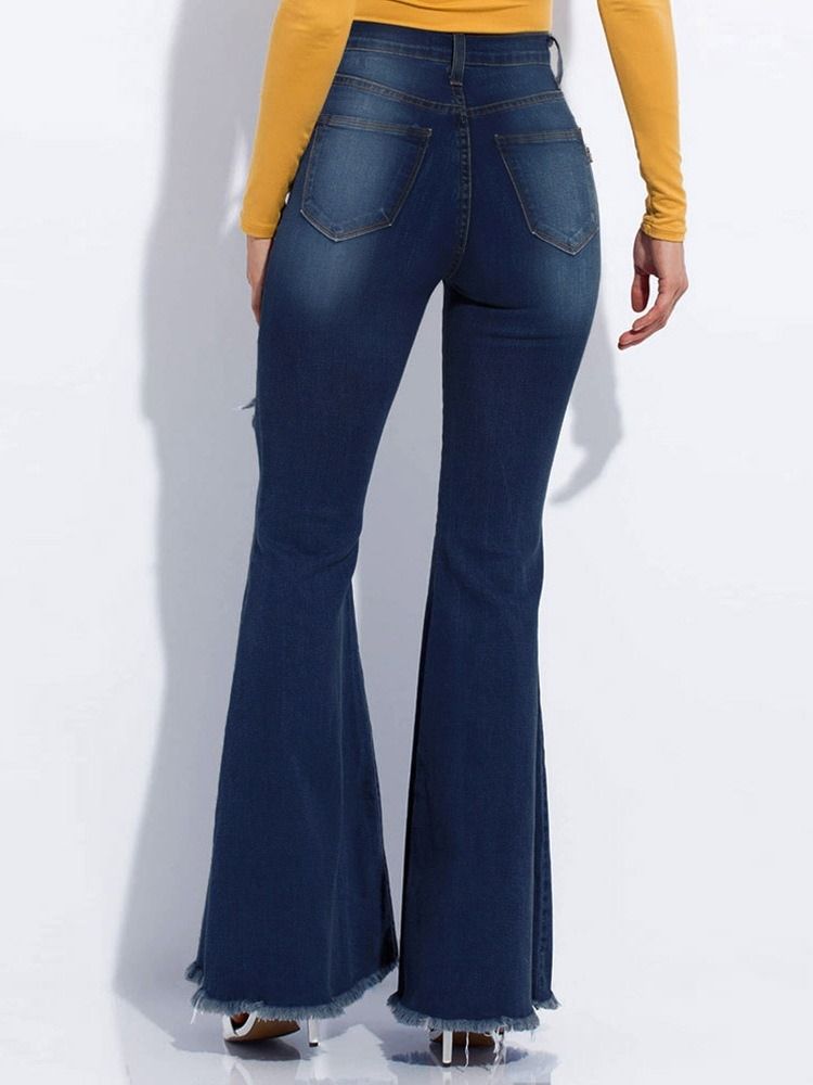 Bellbottoms Hole Gradient Glidelås Slim Jeans For Kvinner