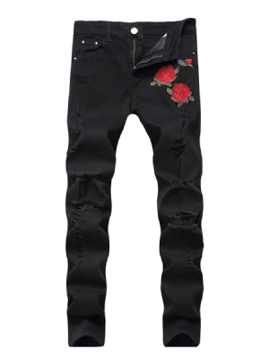 Blomstret Glidelås Med Midje Jeans