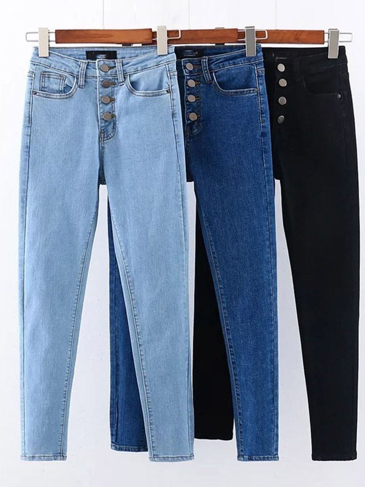 Blyantbukse For Kvinner Vaskbar Vanlig Midje-knapp Jeans