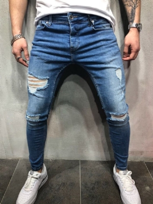 Blyantbukser Slitte Tynne Midje Glidelås Jeans For Menn