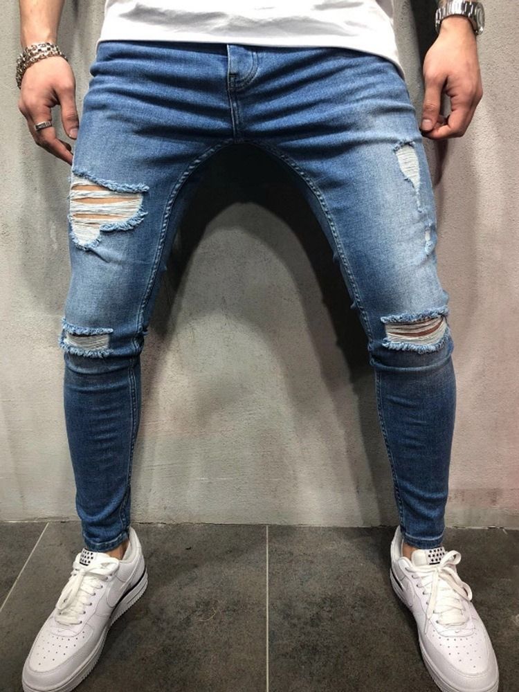 Blyantbukser Slitte Tynne Midje Glidelås Jeans For Menn