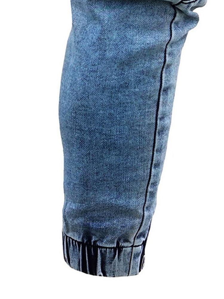 Broderi Blyantbukser Casual Menns Midje Jeans