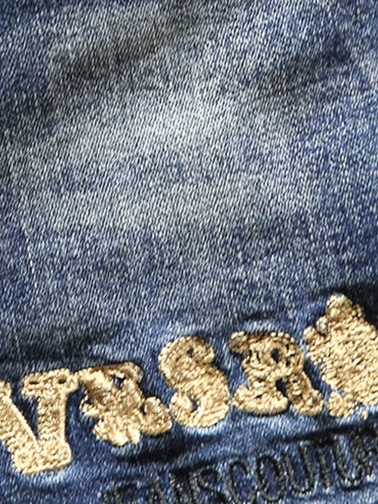 Broderi Letter Pencil Pants For Menn Glidelås Casual Jeans