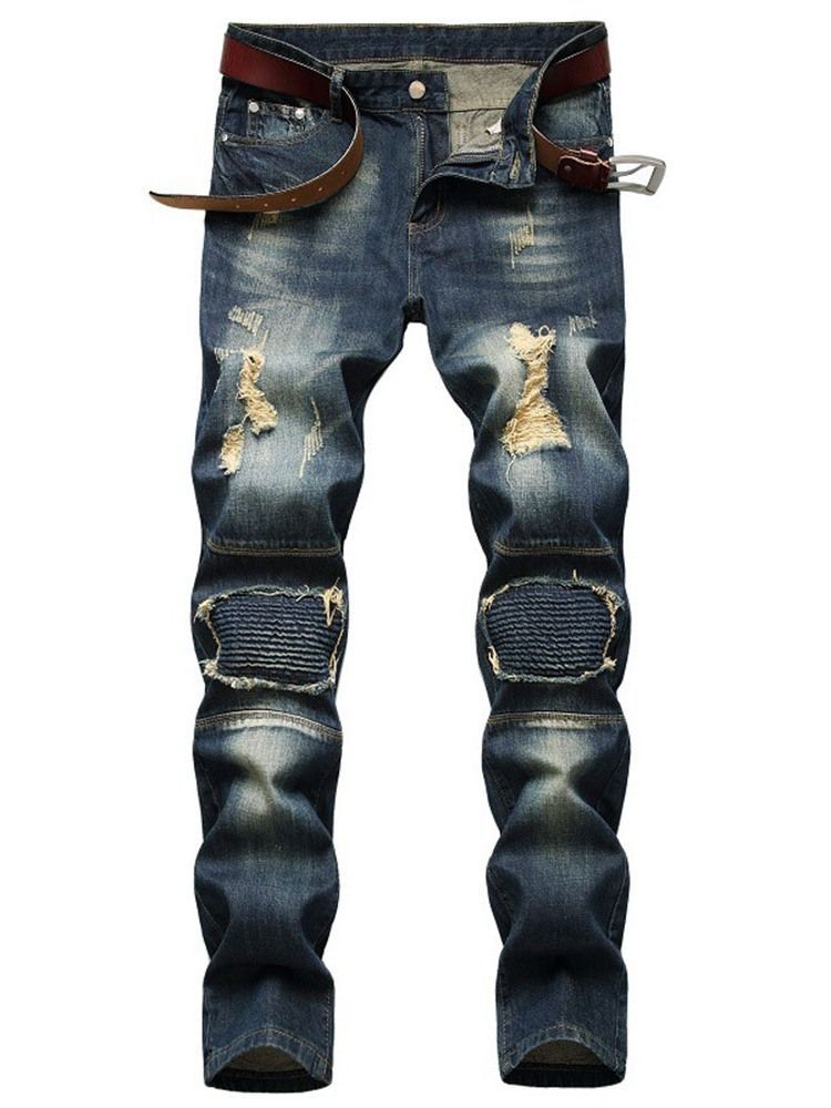 Brukte Jeans Med Rett Glidelås I Midjen