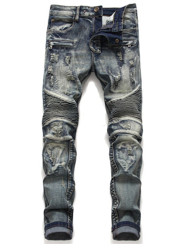 Brukte Jeans Med Vintage Glidelås For Menn