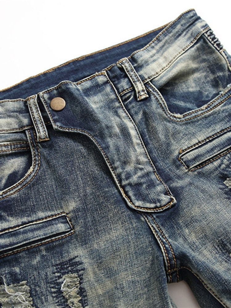 Brukte Jeans Med Vintage Glidelås For Menn