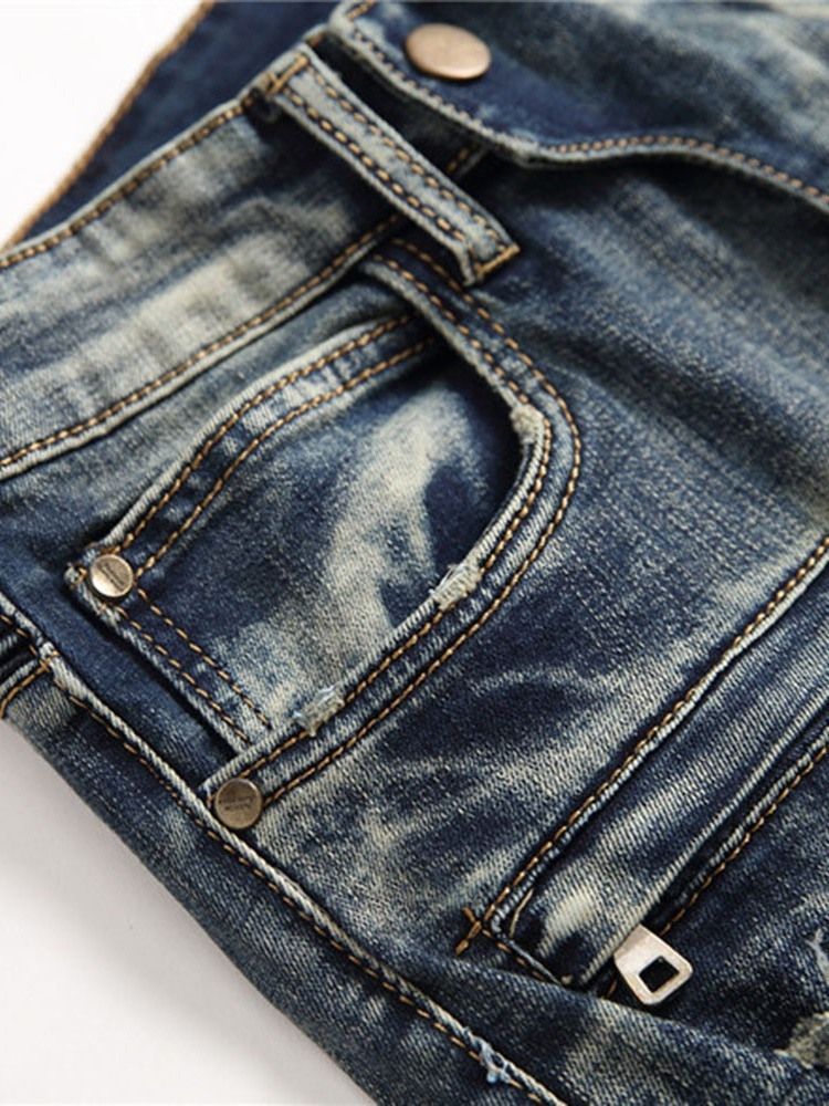 Brukte Jeans Med Vintage Glidelås For Menn