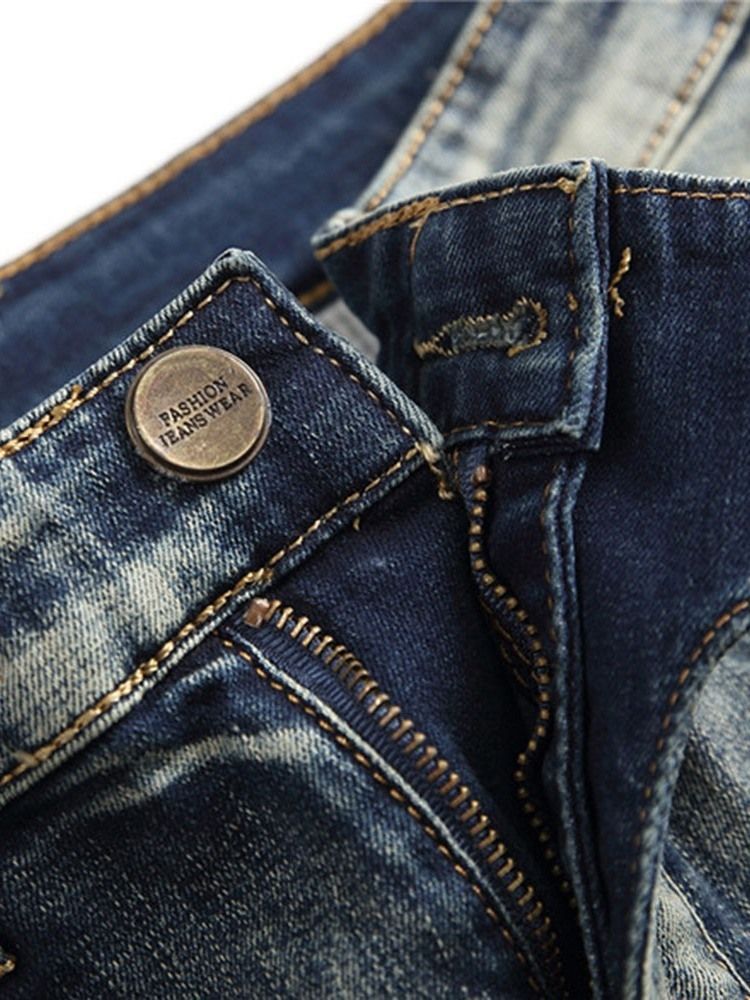 Brukte Jeans Med Vintage Glidelås For Menn