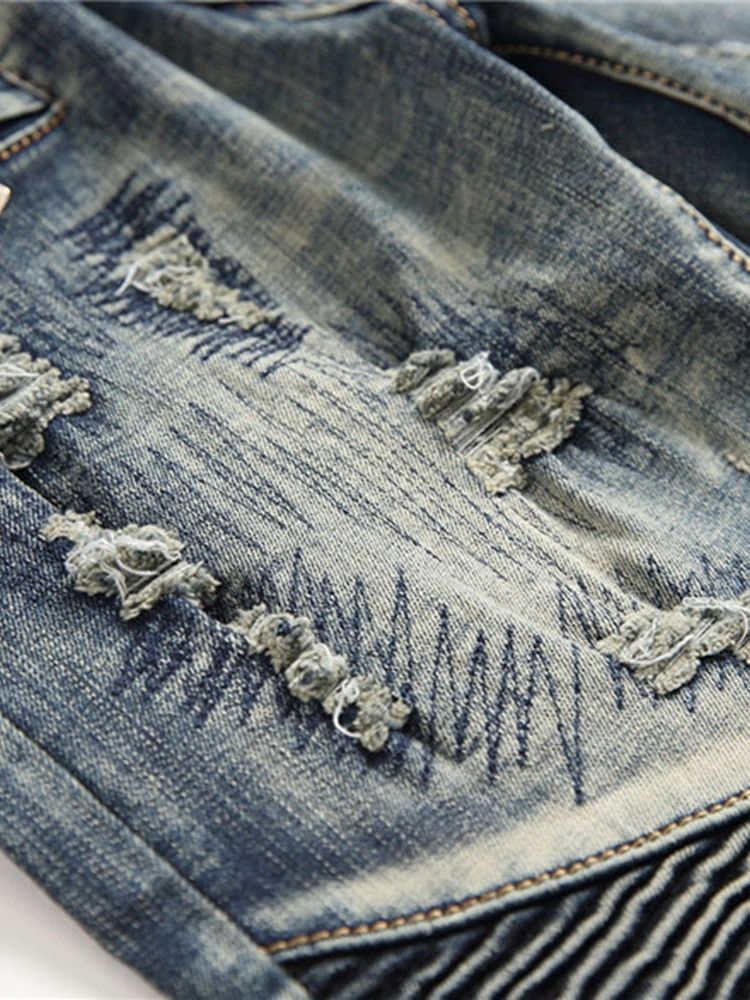 Brukte Jeans Med Vintage Glidelås For Menn