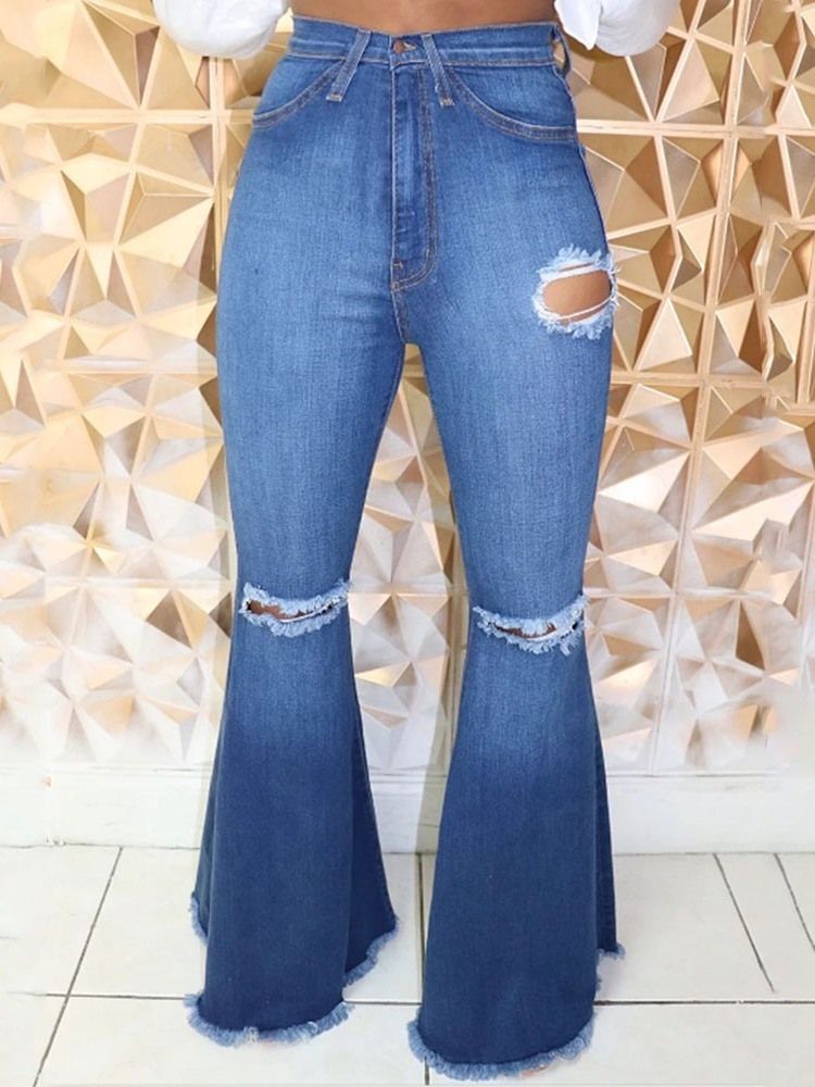 Damemote Bellbottoms Button Slim Glidelås Jeans