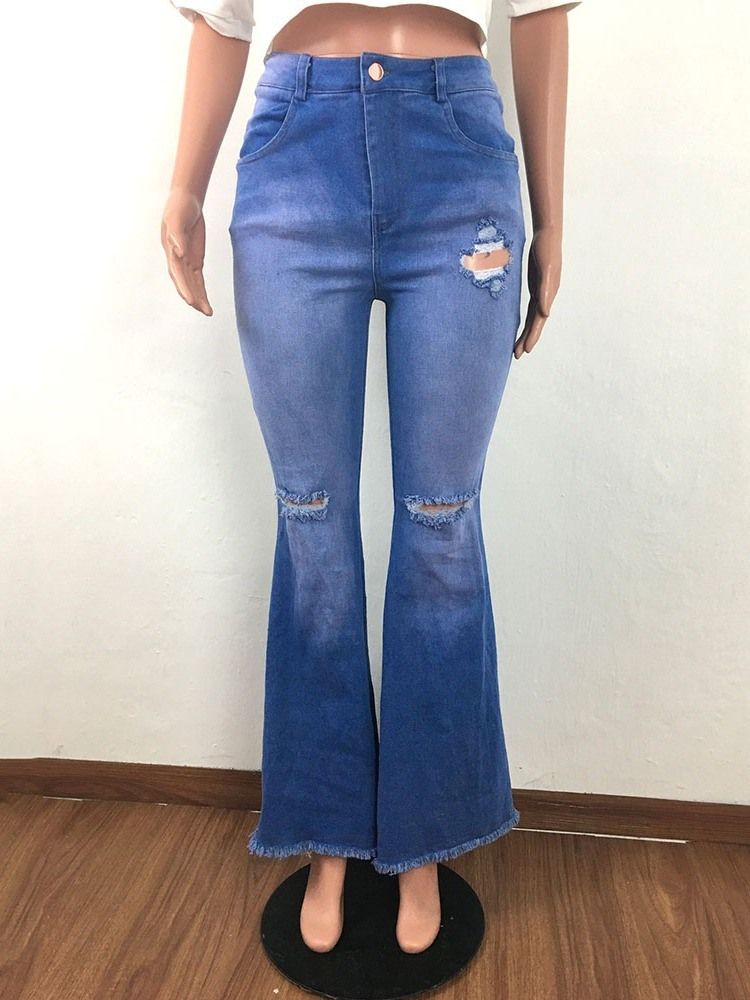 Damemote Bellbottoms Button Slim Glidelås Jeans