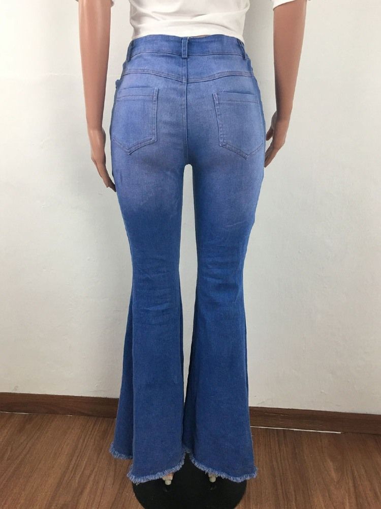 Damemote Bellbottoms Button Slim Glidelås Jeans