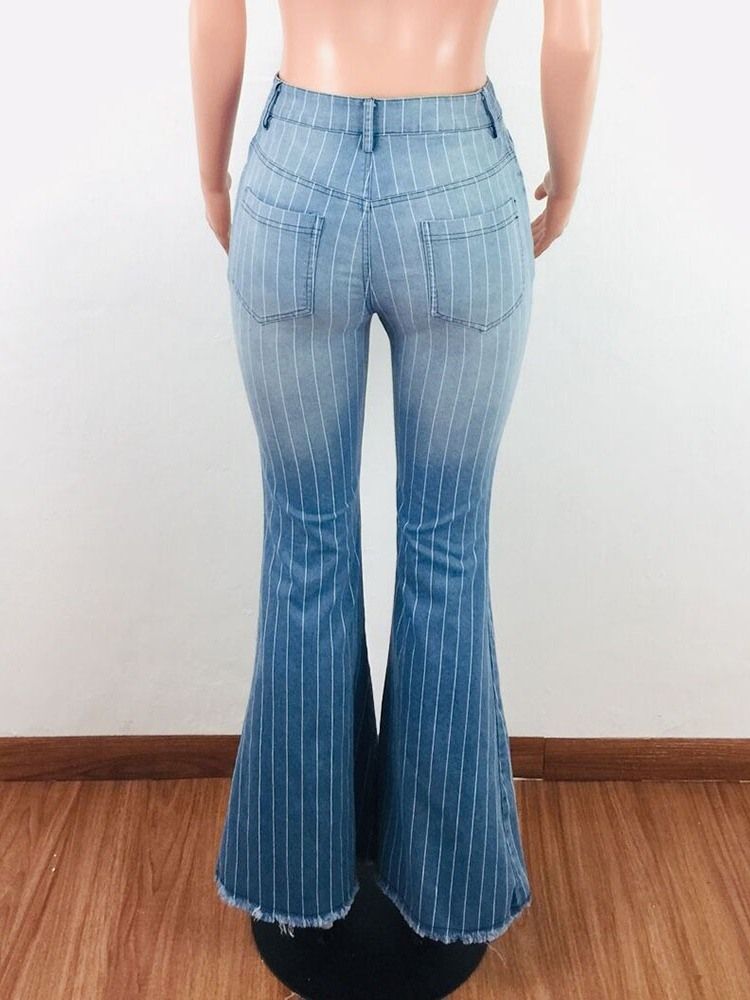 Damemote Stripe Bellbottoms Print Slim Glidelås Jeans