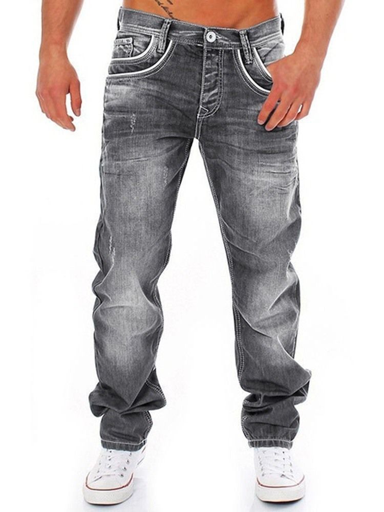 Glidelås Straight Menns Casual Denim Bukser