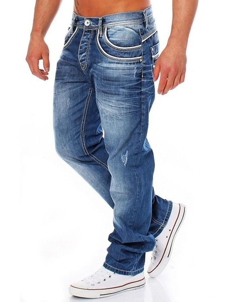 Glidelås Straight Menns Casual Denim Bukser