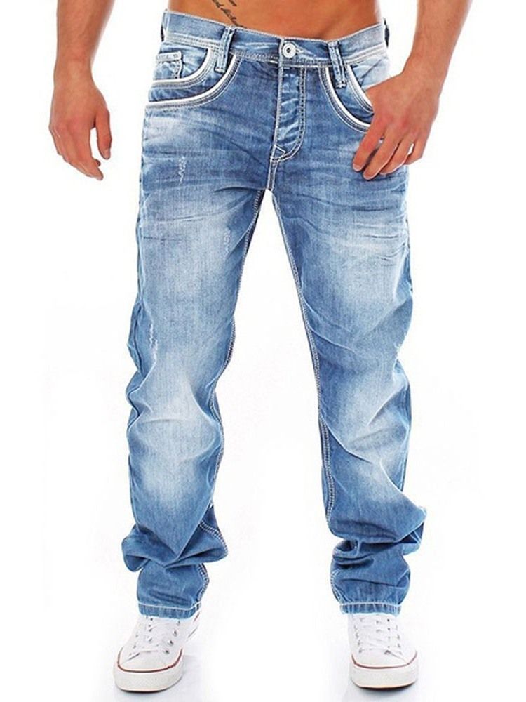 Glidelås Straight Menns Casual Denim Bukser