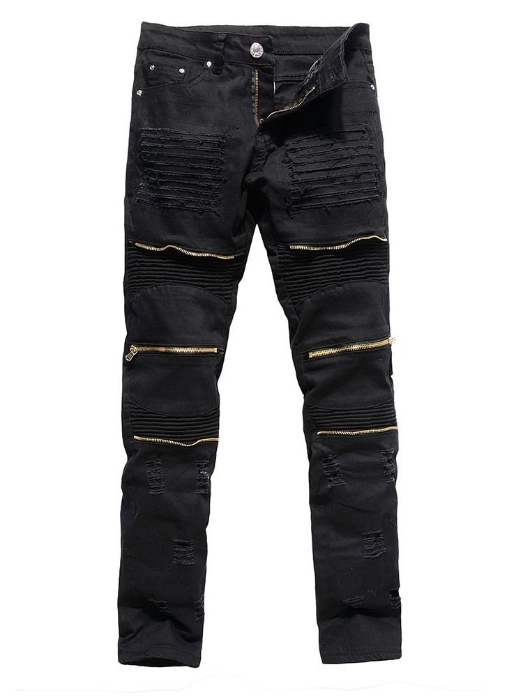 Glidelås Straight Plain Glidelås Mid Waist Jeans For Menn