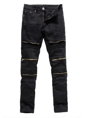 Glidelås Straight Plain Glidelås Mid Waist Jeans For Menn