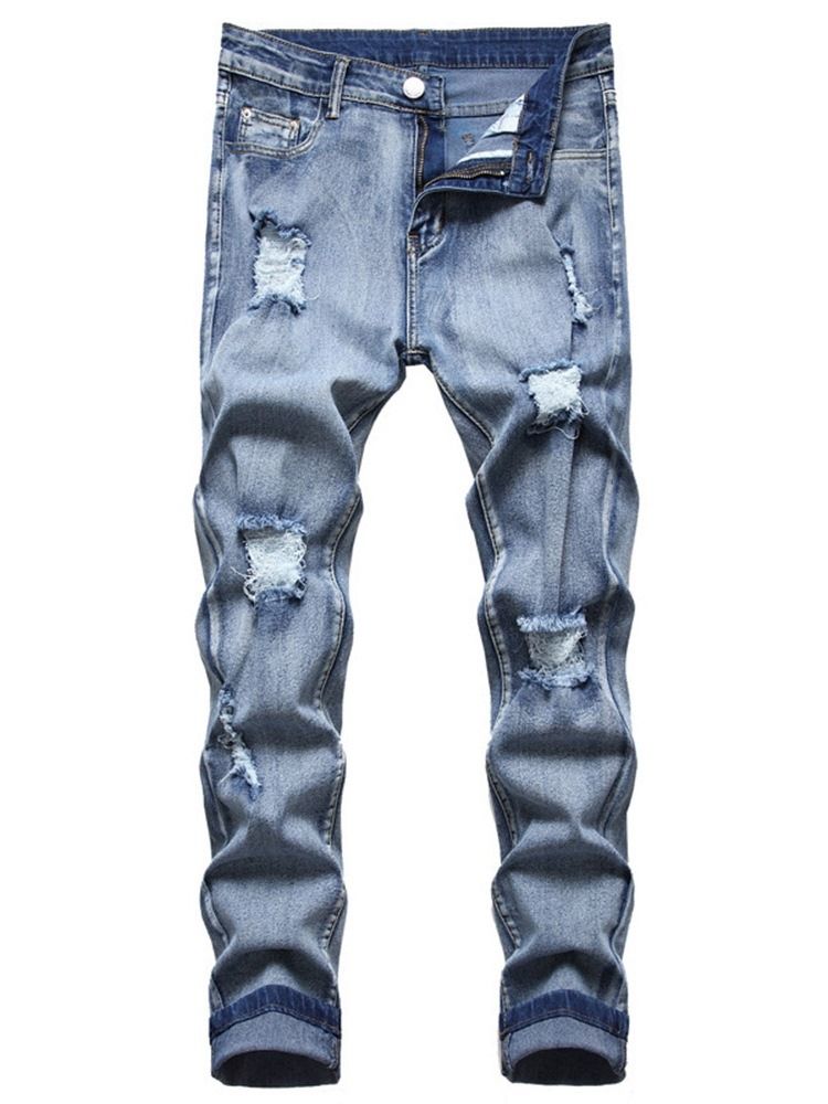 Gradient Worn Mid Waist Zipper Jeans For Menn