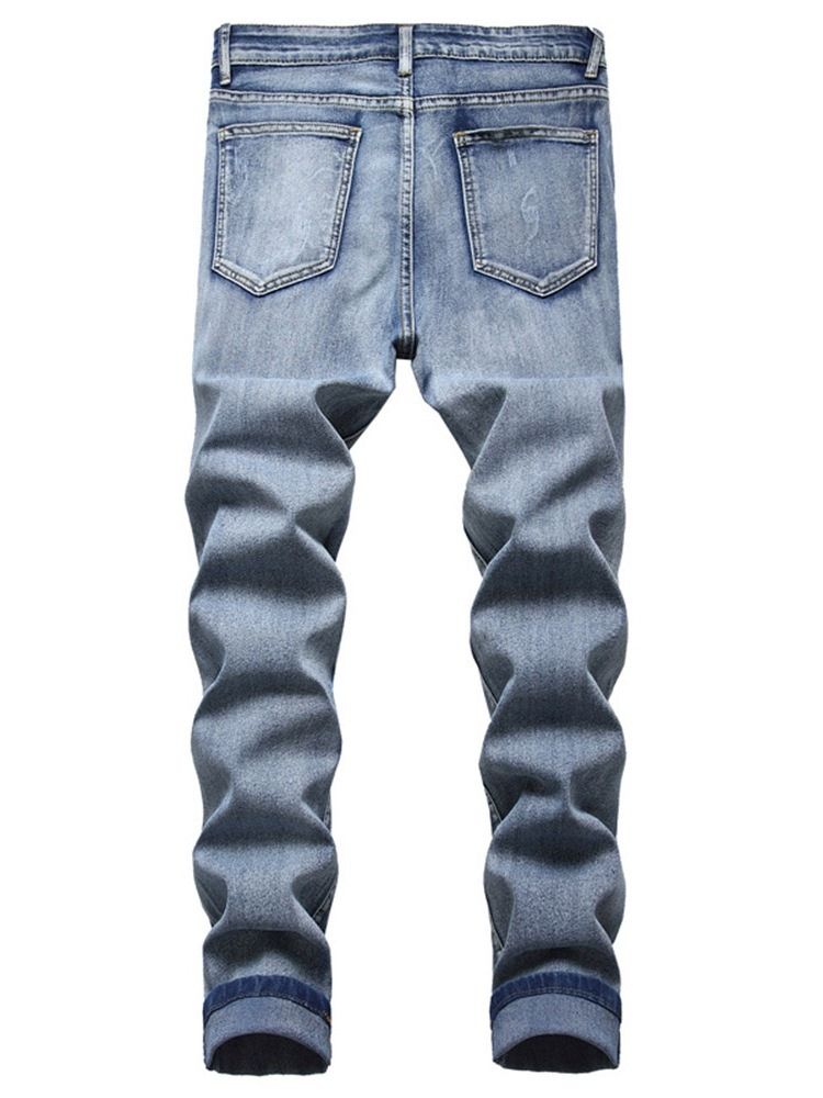 Gradient Worn Mid Waist Zipper Jeans For Menn