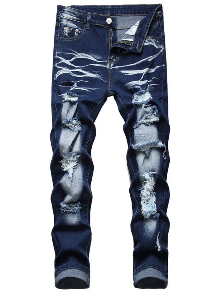 Gradient Worn Mid Waist Zipper Jeans For Menn