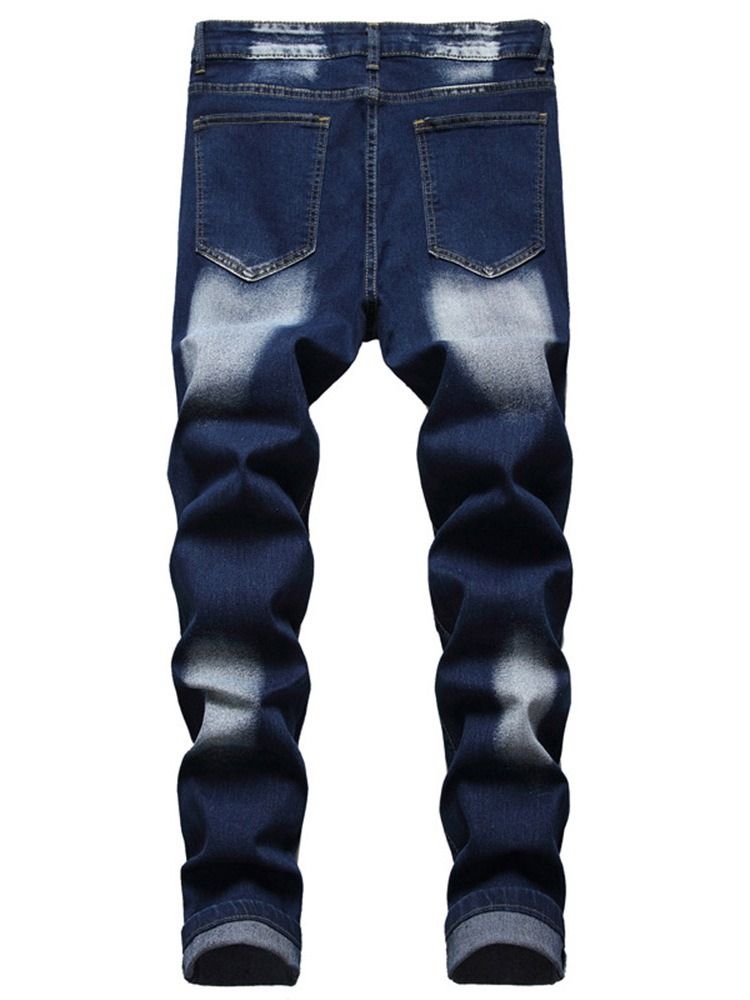 Gradient Worn Mid Waist Zipper Jeans For Menn