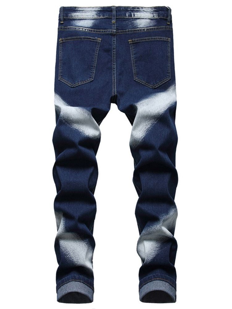 Gradient Worn Mid Waist Zipper Jeans For Menn