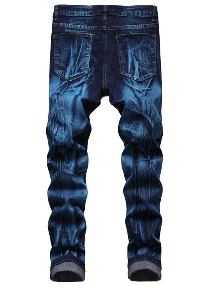 Gradient Worn Mid Waist Zipper Jeans For Menn