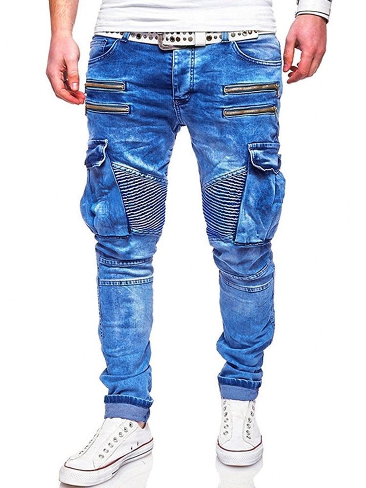 Herre Vanlig Blyantbukse Med Glidelås Glidelås Jeans Med Glidelås