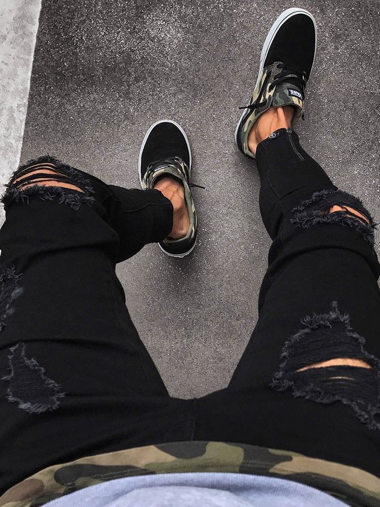 Herreklær Black Ripped Skinny Jeans