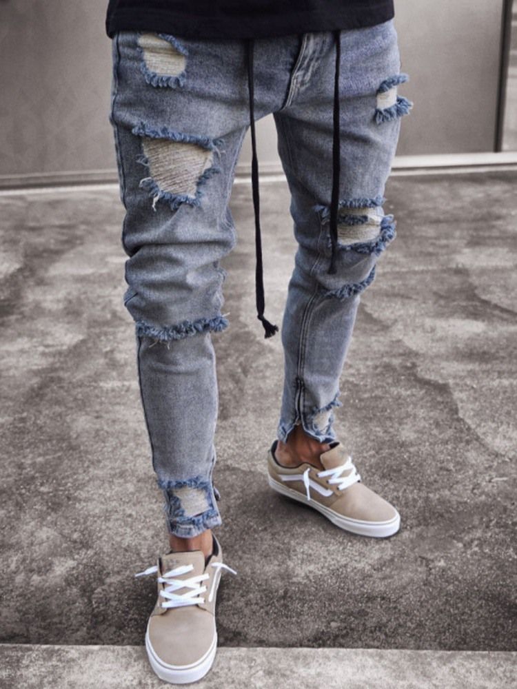 Hole Blyantbukser Vanlig Midje Midje Slim Slim Jeans