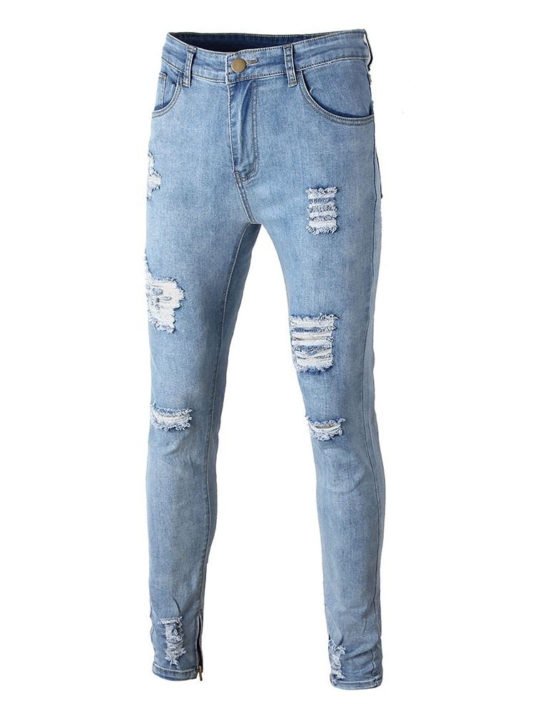 Hole Blyantbukser Vanlig Midje Midje Slim Slim Jeans