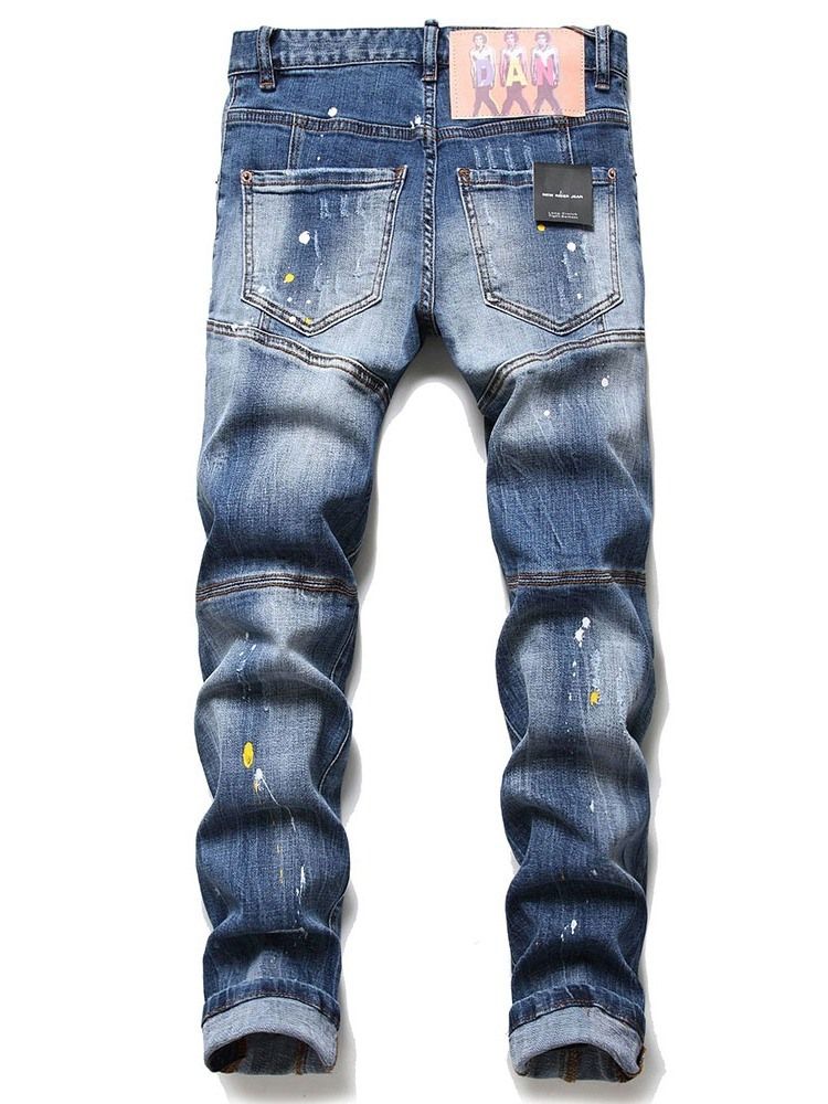 Hole Casual Button Jeans For Menn