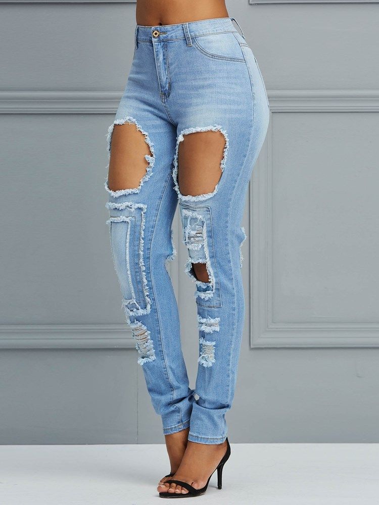 Hole High-waist Pencil Pants Jeans For Kvinner