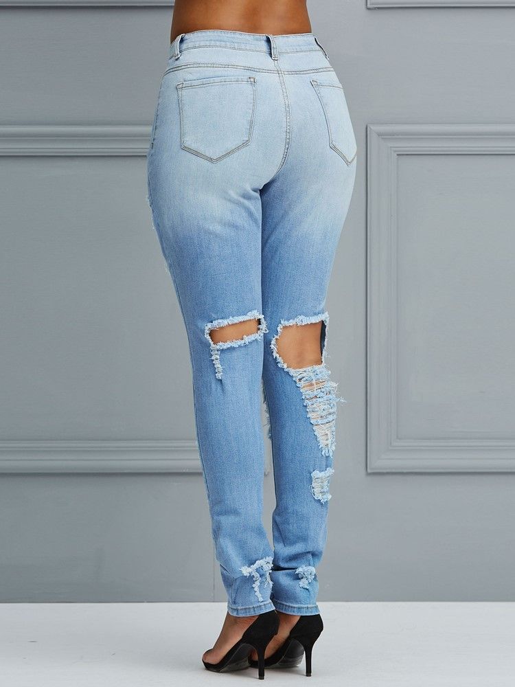 Hole High-waist Pencil Pants Jeans For Kvinner