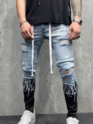 Hole Pencil Pants Mid Waist Jeans For Menn