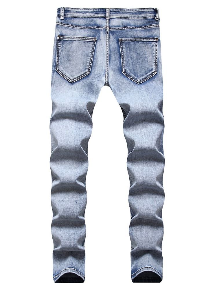 Hole Plain Straight Zipper European Herre Jeans