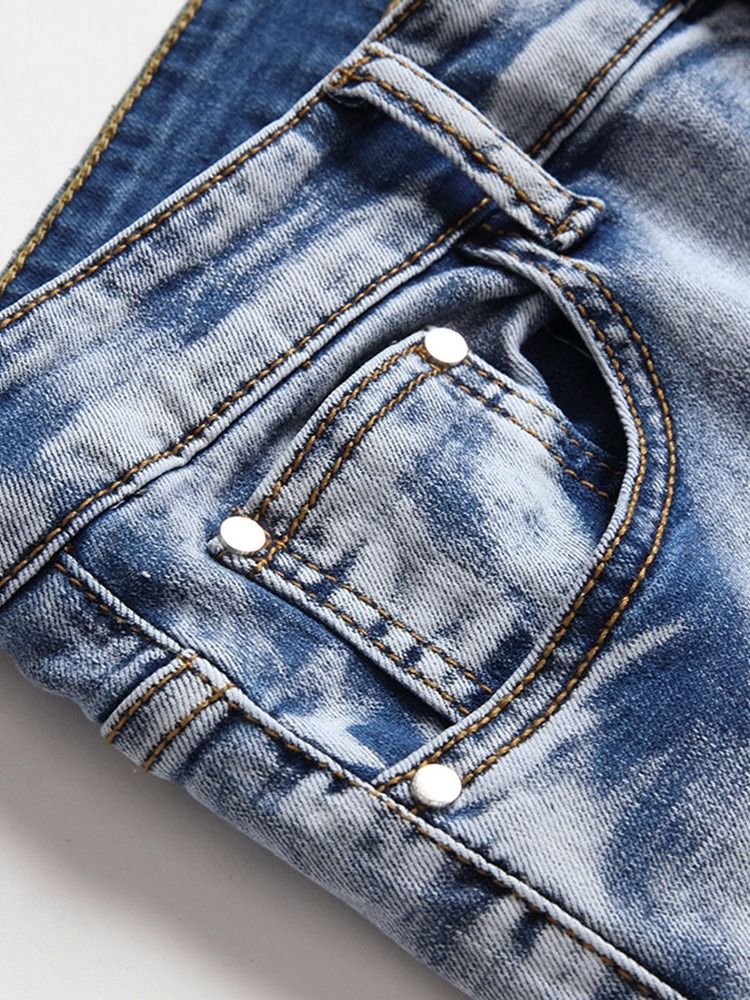 Hole Plain Straight Zipper European Herre Jeans