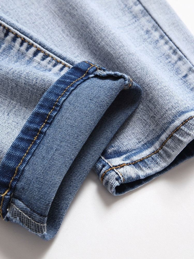 Hole Plain Straight Zipper European Herre Jeans